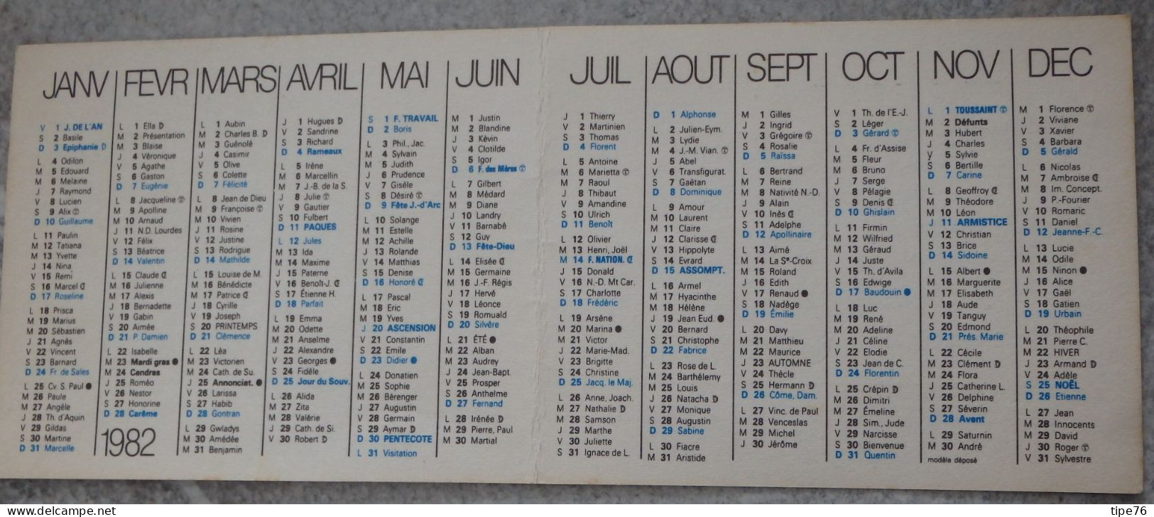 Petit Calendrier Poche 1982  Chien Dogue Allemand Bleu - Nantes Loire Atlantique - Kleinformat : 1981-90