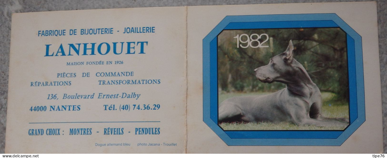 Petit Calendrier Poche 1982  Chien Dogue Allemand Bleu - Nantes Loire Atlantique - Small : 1981-90