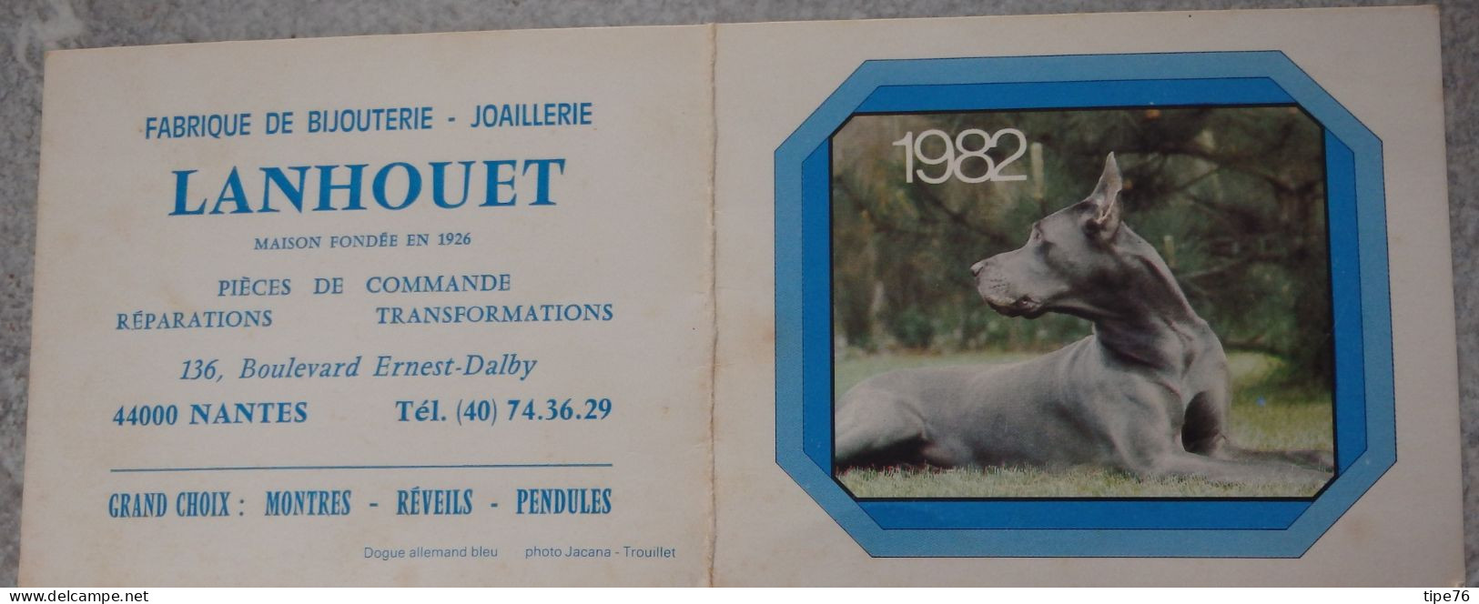 Petit Calendrier Poche 1982  Chien Dogue Allemand Bleu - Nantes Loire Atlantique - Tamaño Pequeño : 1981-90