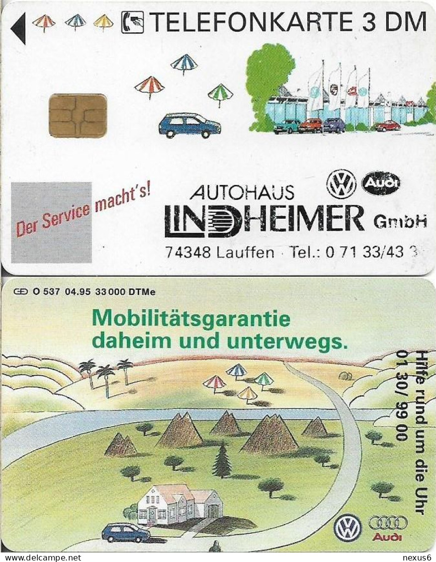 Germany - VW Und AUDI (Overprint ''Autohaus Lindheimer'') - O 0537 - 04.1995, 3DM, Used - O-Series : Séries Client