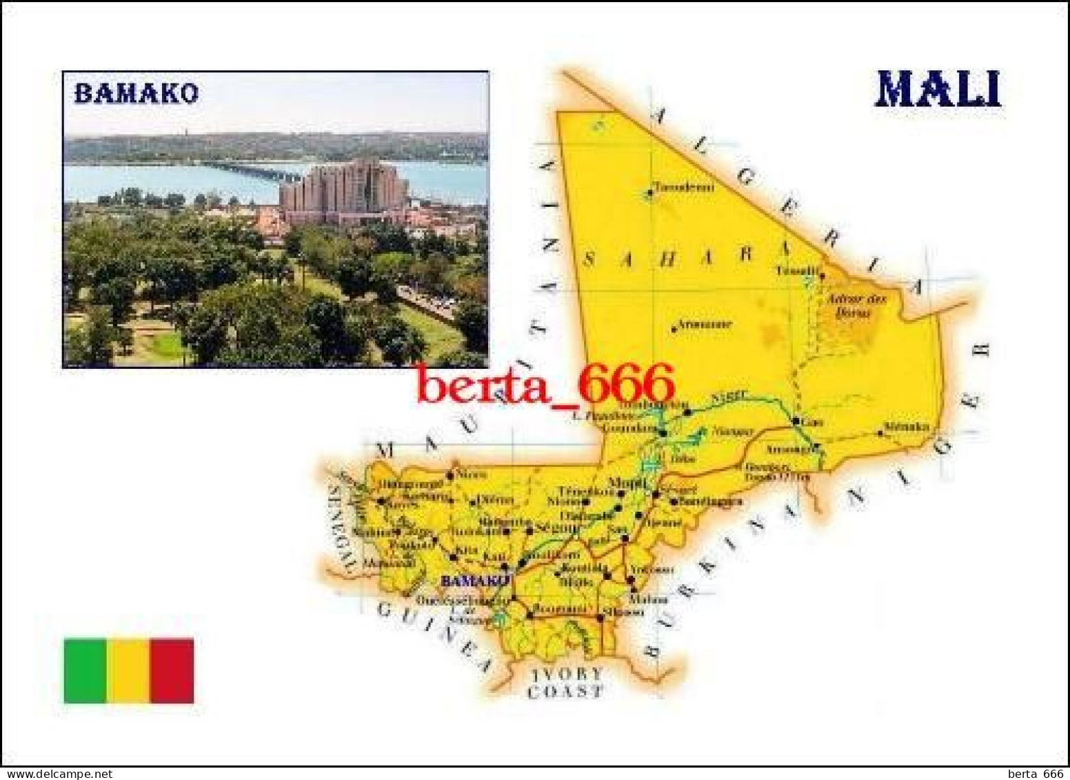 Mali Country Map New Postcard * Carte Geographique * Landkarte - Malí