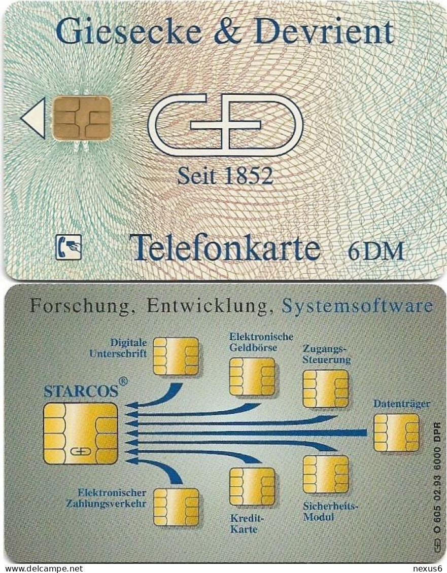 Germany - Giesecke & Devrient Seit 1852 (NO Overprint) - O 0605 - 02.1993, 6DM, 6.000ex, Used - O-Series : Series Clientes Excluidos Servicio De Colección