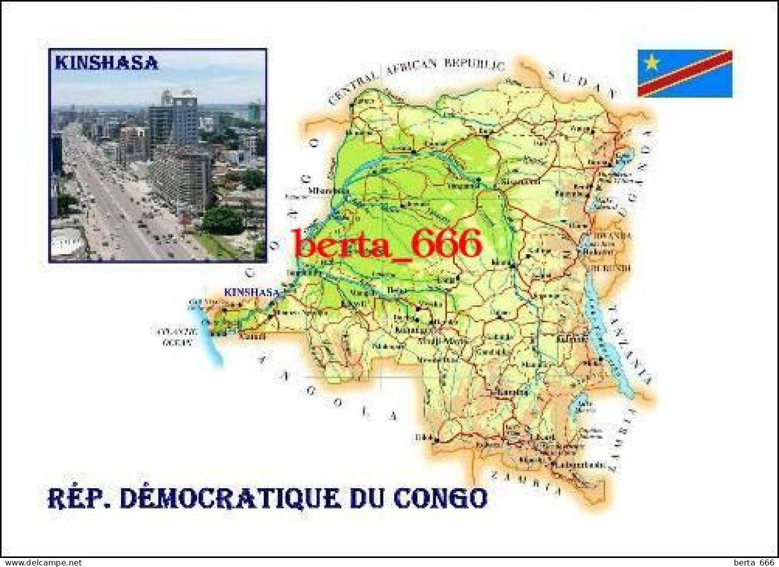 Congo Kinshasa Country Map New Postcard * Carte Geographique * Landkarte - Autres & Non Classés