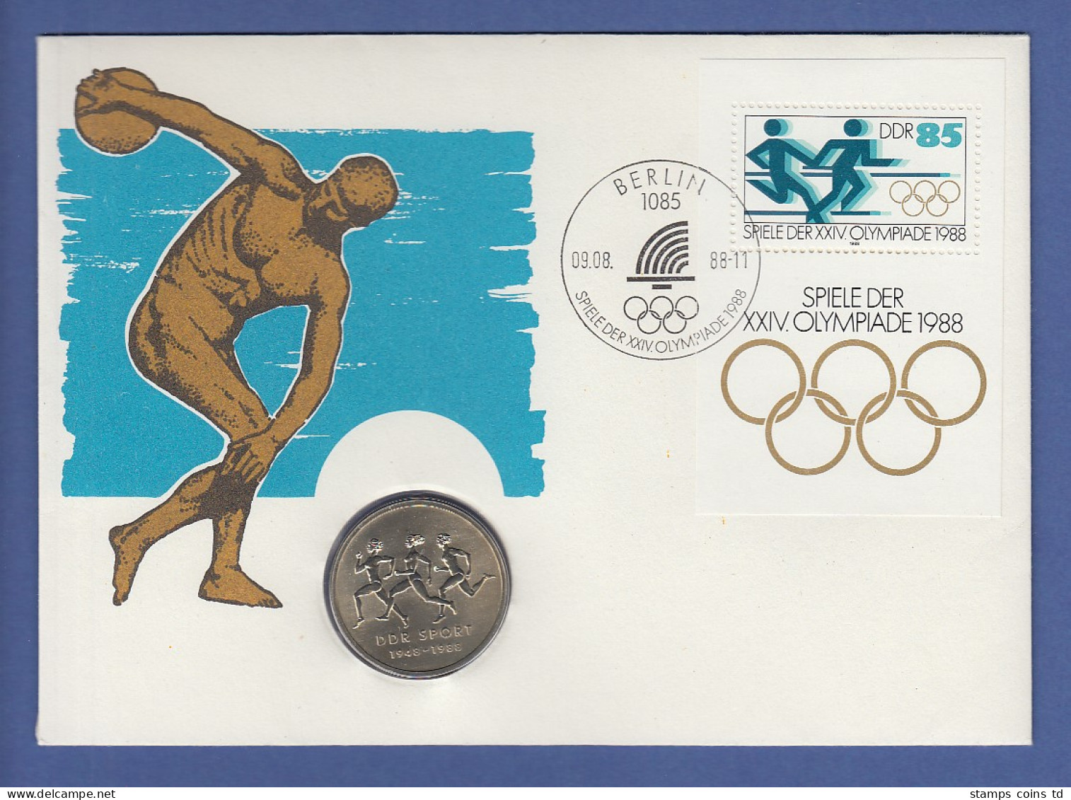 Numisbrief Olympiade 1988 Mit 10 Mark DDR-Münze 1988 Und Block DDR 1988 - Other & Unclassified