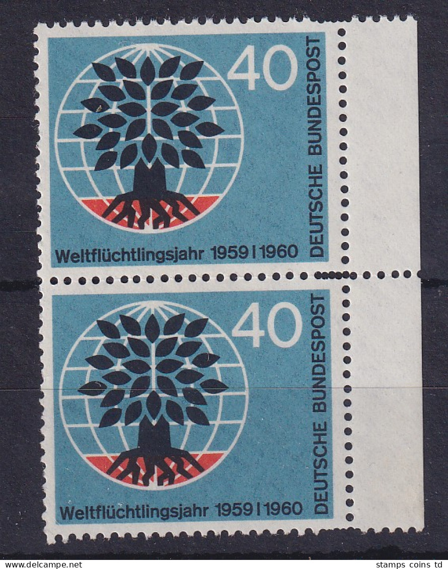 Bundesrepublik 1960 Weltflüchtlingsjahr Mi.-Nr. 327 Rand-Paar Mit Diamantzähnung - Unused Stamps