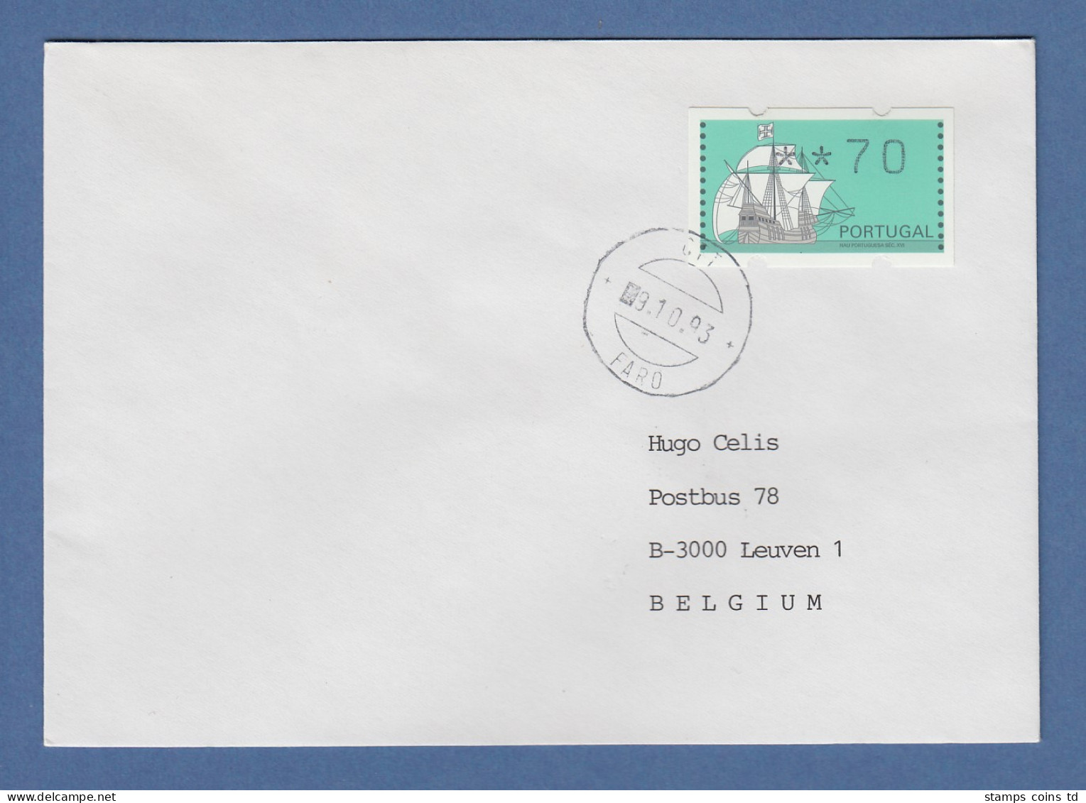 Portugal 1993 ATM Nau Mi-Nr. 7Z1 Wert 70 Auf FDC Nach Belgien - Machine Labels [ATM]