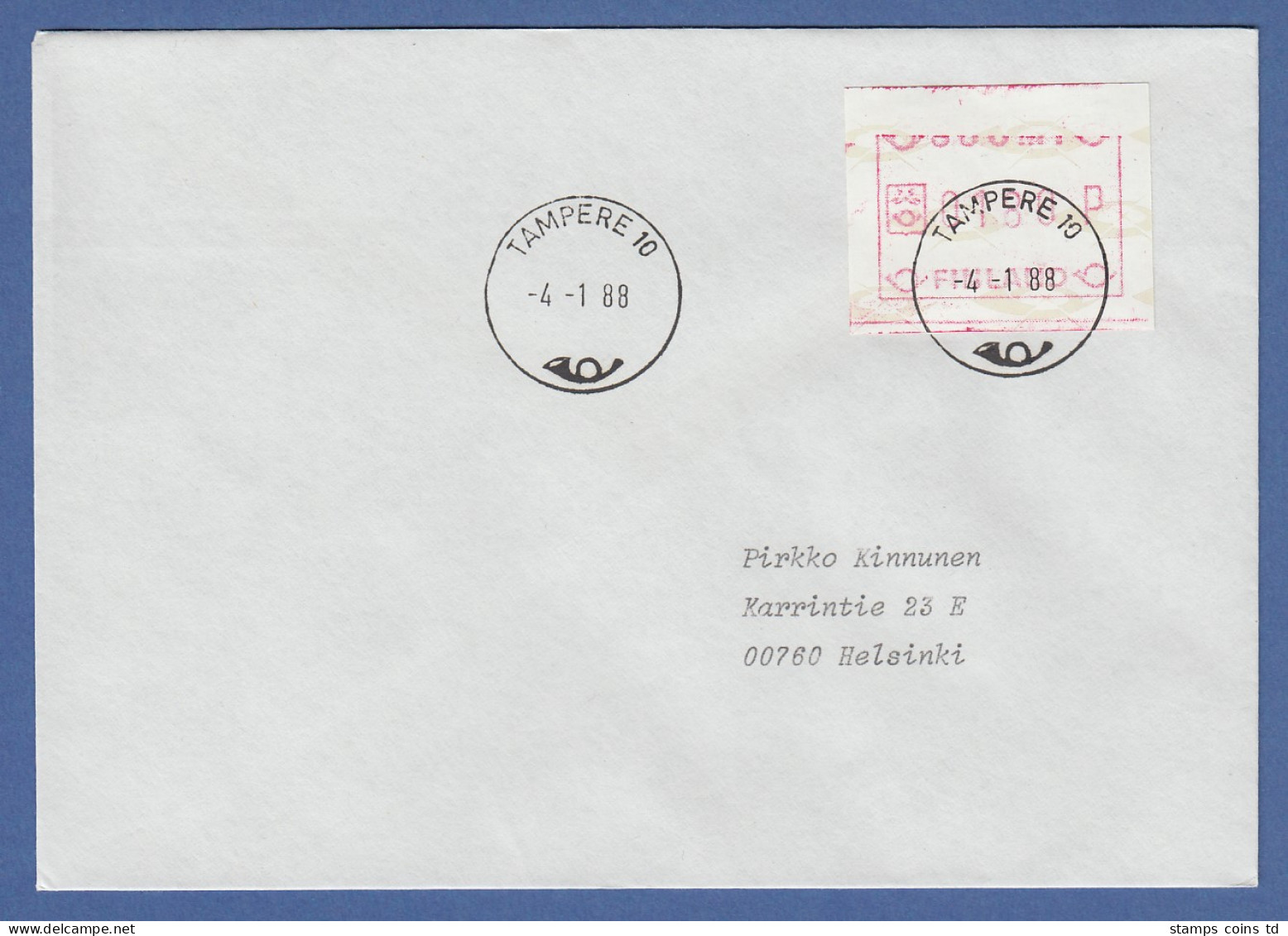 Finnland 1988 FRAMA-ATM Mi.-Nr. 3.2 C Wert 0180 Aus OA TAMPERE Auf FDC  - Vignette [ATM]