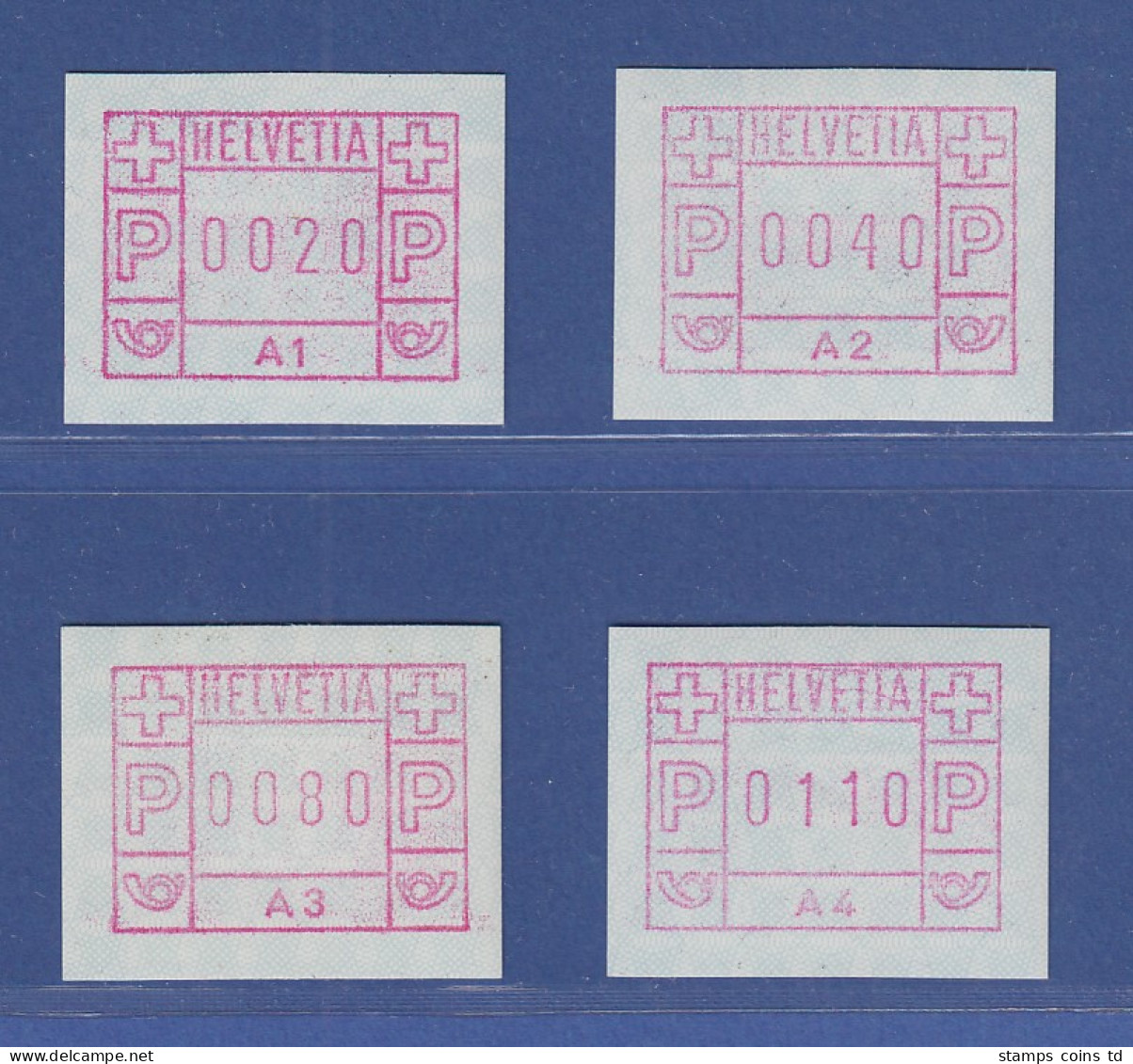 Schweiz 1976, 1. FRAMA-ATM Ausgabe A1-A4 **, Werte 0020-0040-0080-0110 - Automatenmarken