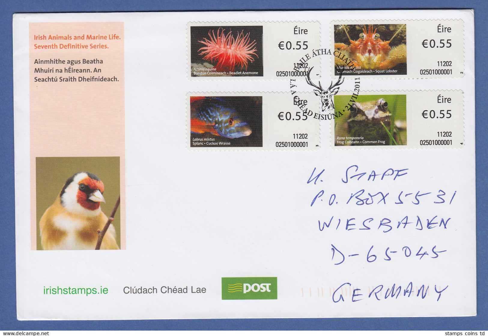 Irland Automatenmarken 2011 Tiere 4 Werte Auf Echt Gel. FDC - Franking Labels