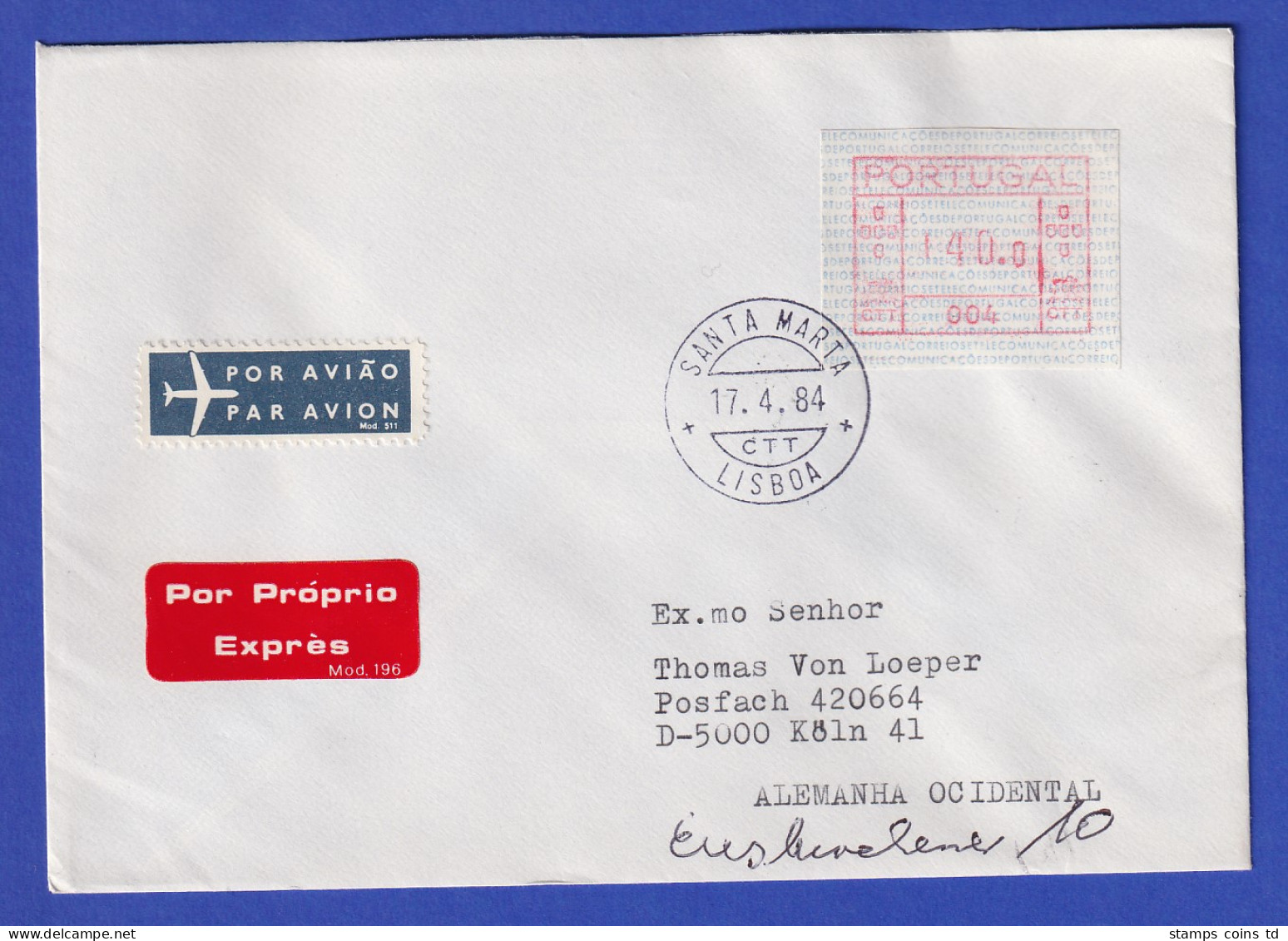 Portugal Frama-ATM 1981 Aut.-Nr. 004  Express-Brief Mit ATM 140,0 17.4.84 - Timbres De Distributeurs [ATM]