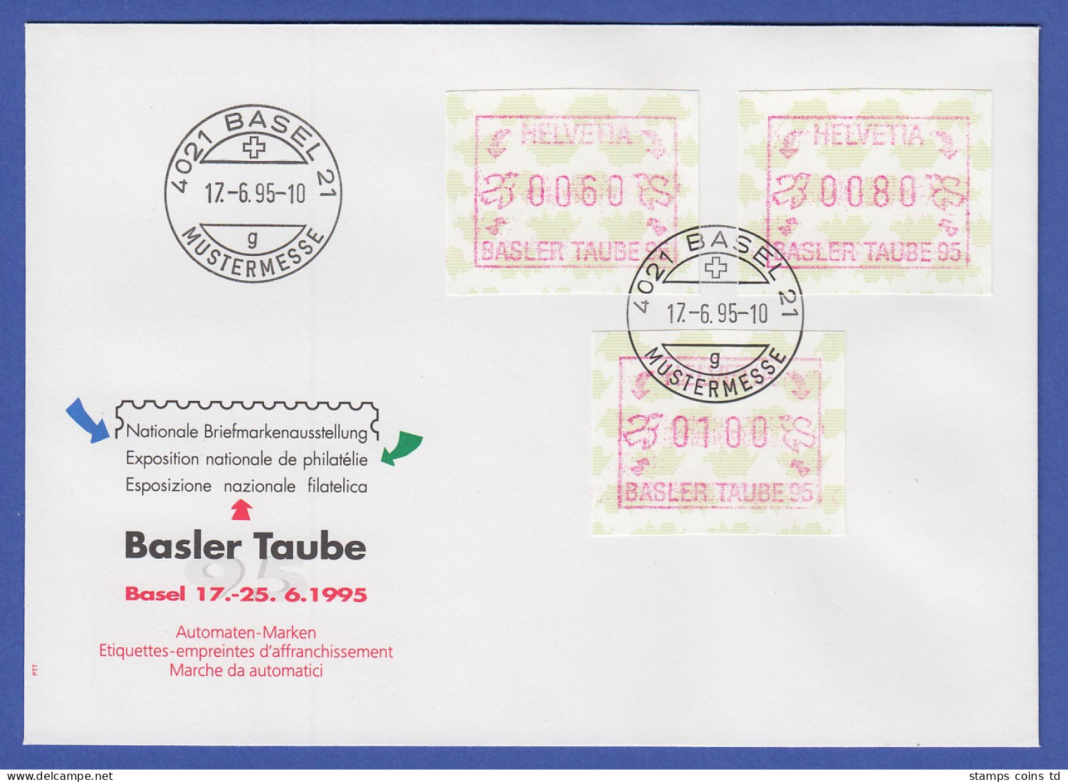Schweiz 1995, FRAMA-ATM BASLER TAUBE '95 Mi-Nr. 6 Satz 60-80-100 Auf FDC - Timbres D'automates