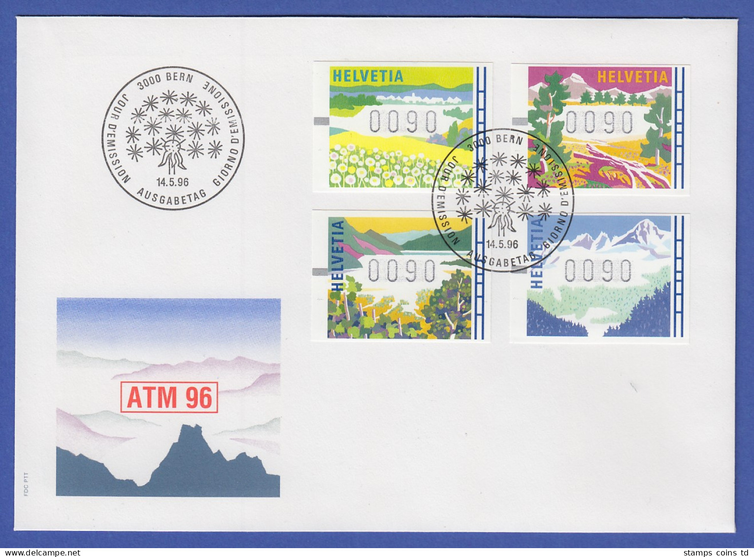 Schweiz 1996, FRAMA-ATM Jahreszeiten Mi-Nr. 7-10 Je Wert 0090 Auf FDC - Sellos De Distribuidores