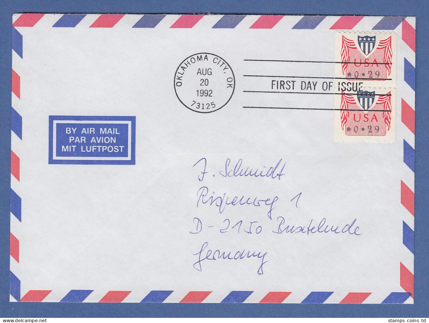 USA 1992 PMC Gard-ATM 2 Werte 0,29$ Auf FDC 20.8.92 Nach Deutschland - Other & Unclassified