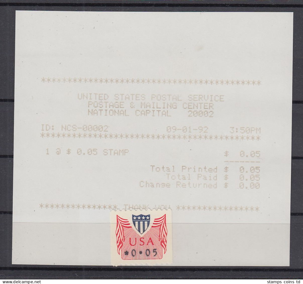 USA 1992 PMC Gard-ATM 0,05 $ Mit AQ 1.9.92 NATIONAL CAPITAL 20002  - Otros & Sin Clasificación