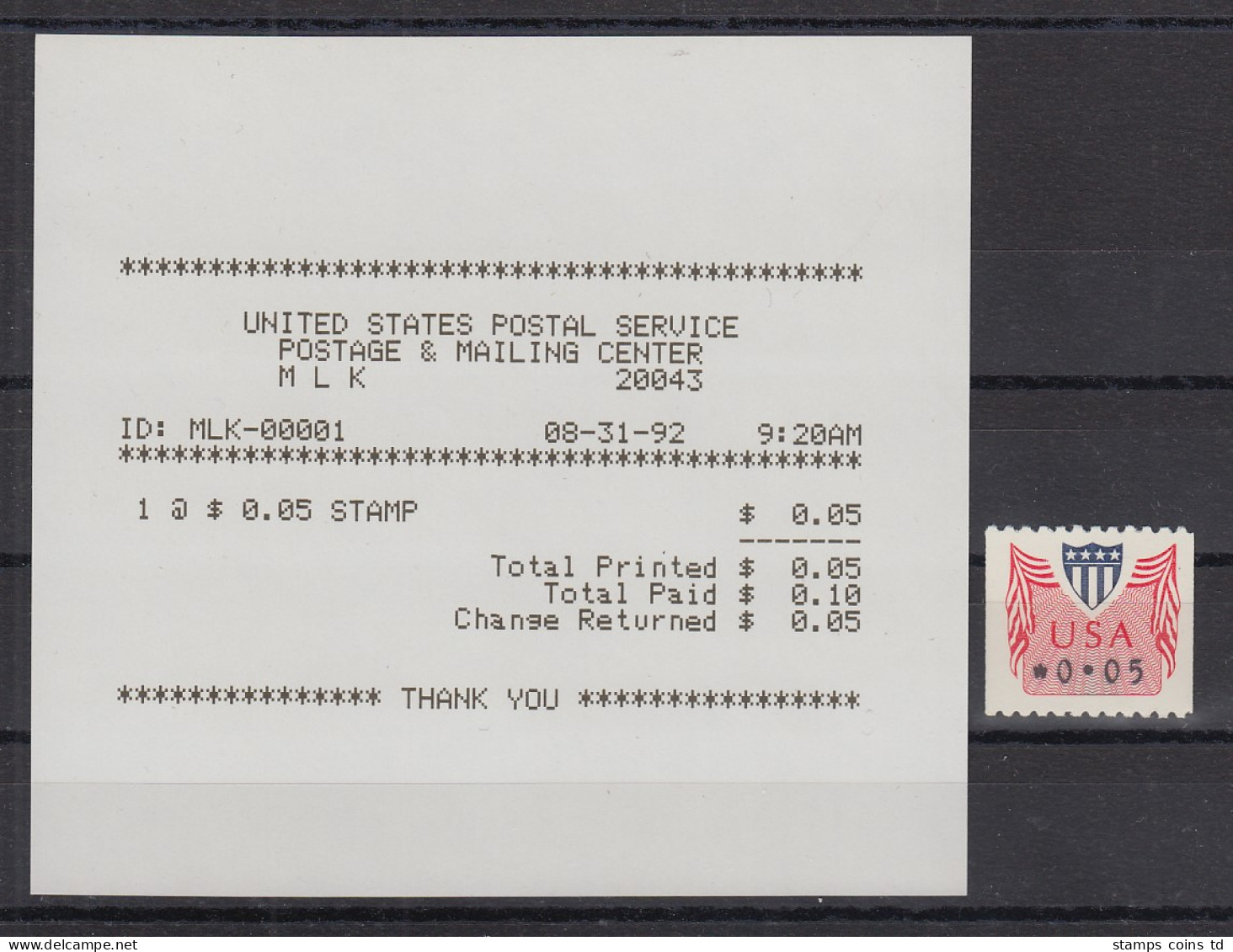 USA 1992 PMC Gard-ATM 0,05 $ Mit AQ 31.8.92 M L K  20043 - Andere & Zonder Classificatie
