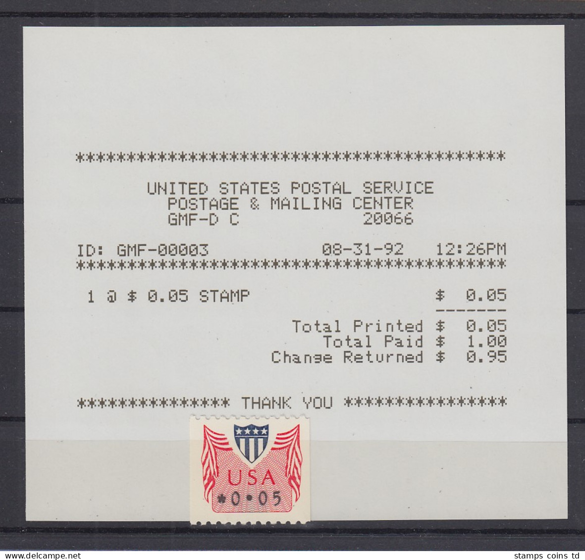USA 1992 PMC Gard-ATM 0,05 $ Mit AQ 31.8.92 GMF-D 20066 - Autres & Non Classés