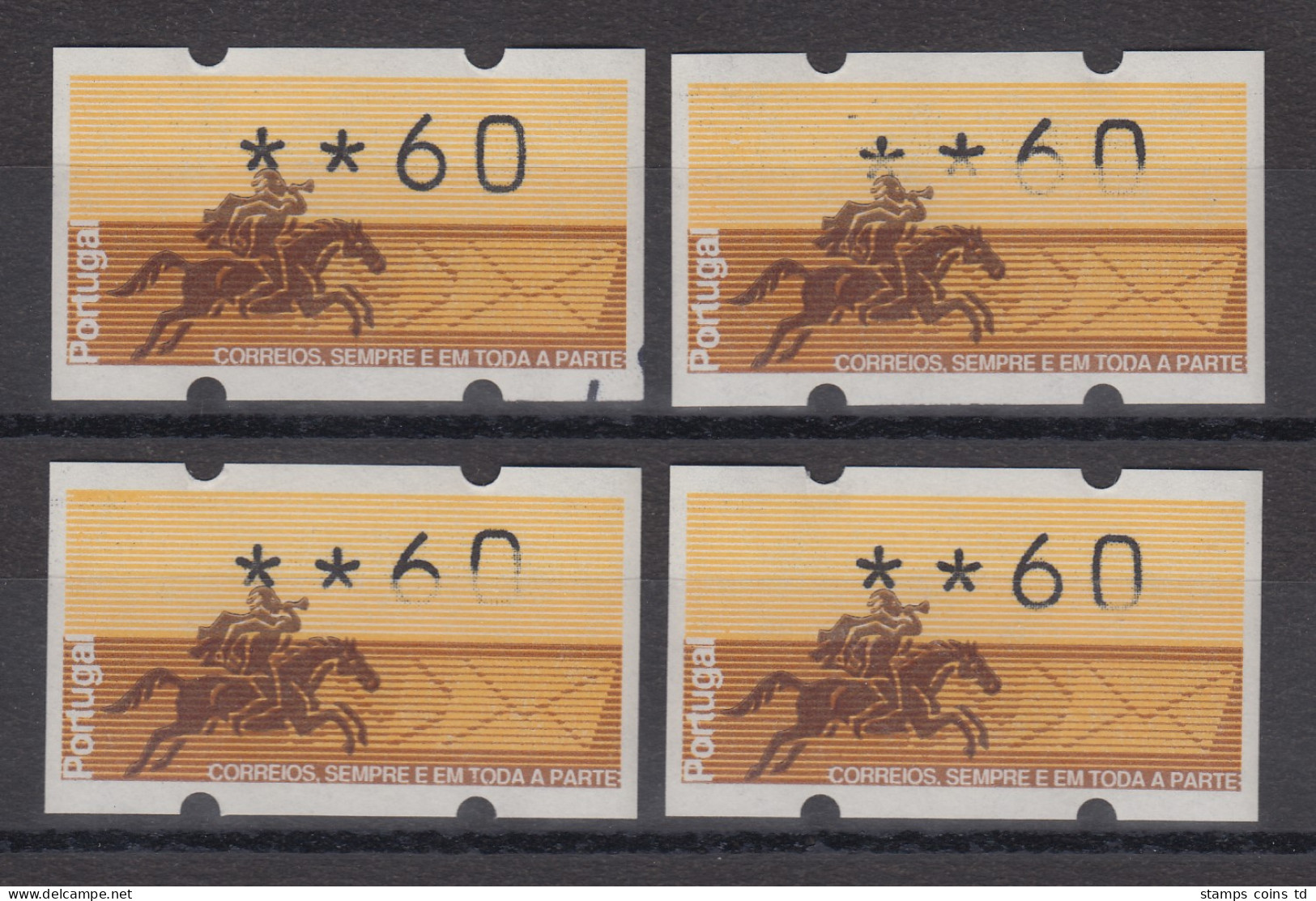 Portugal 1990 ATM Postreiter Mi.-Nr. 2 Teildruck ** Wert 60  Lot 4 ATM  - Vignette [ATM]