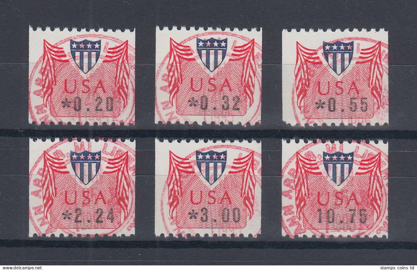 USA 1994 ATM PMC-Gard Type II Gl. Gummi Satz 6 Werte 20-32-55-224-300-1075 O - Altri & Non Classificati