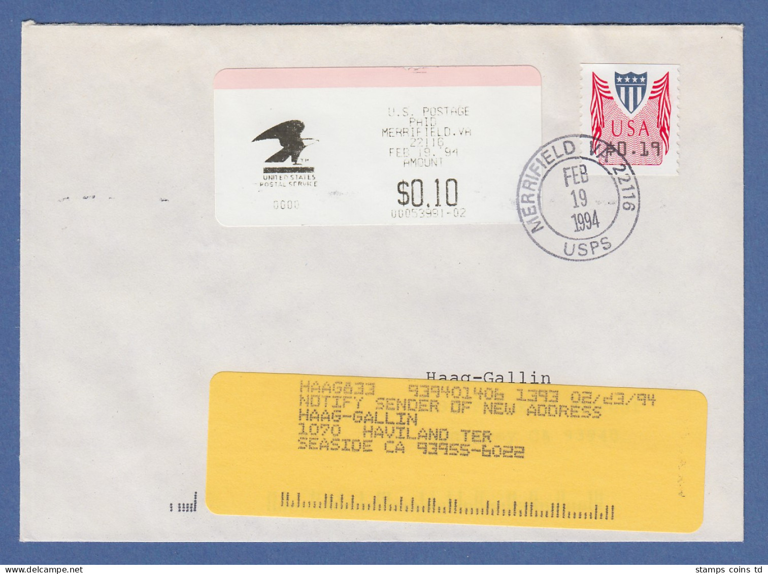 USA PMC Unisys ATM, Wert 0,19 $ Zusammen Mit SFS Auf Inlands-FDC 19. FEB. 1994 - Altri & Non Classificati