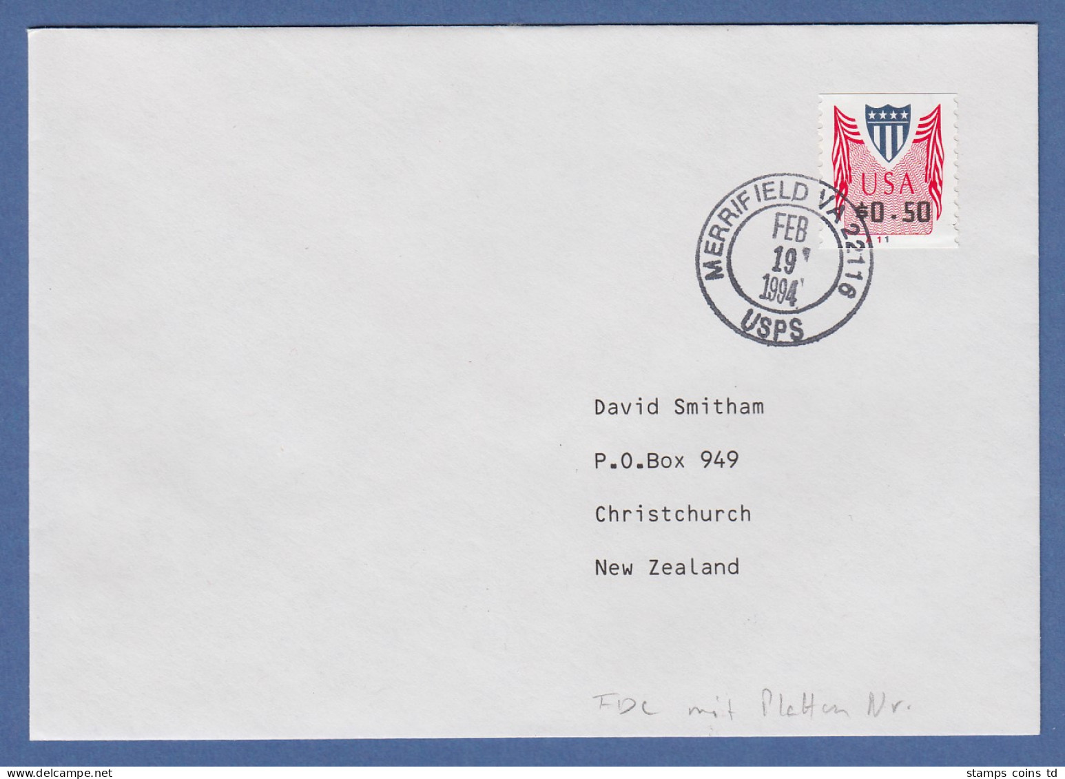 USA Unisys ATM Wert 0,50$ Mit Plattennummer Auf FDC MERRIFIELD VA 19. FEB.1994 - Sonstige & Ohne Zuordnung