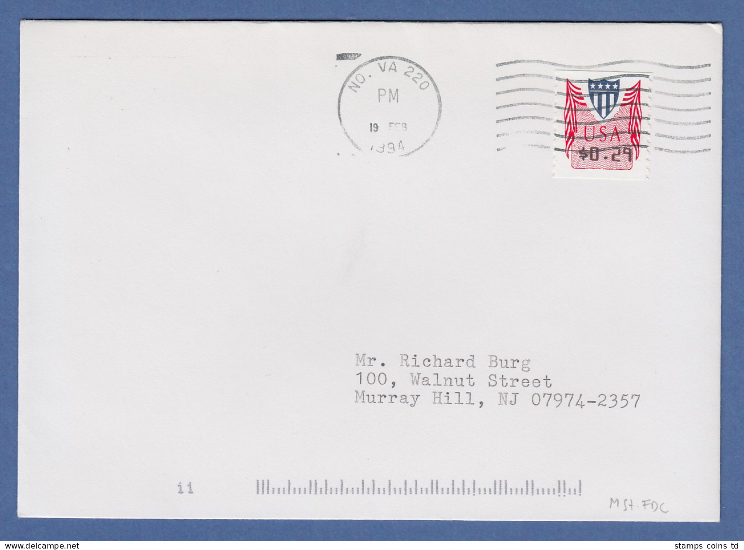 USA PMC Unisys ATM, Wert 0,29 $ Auf FDC Mit Maschinen-O 19. FEB. 1994 - Other & Unclassified