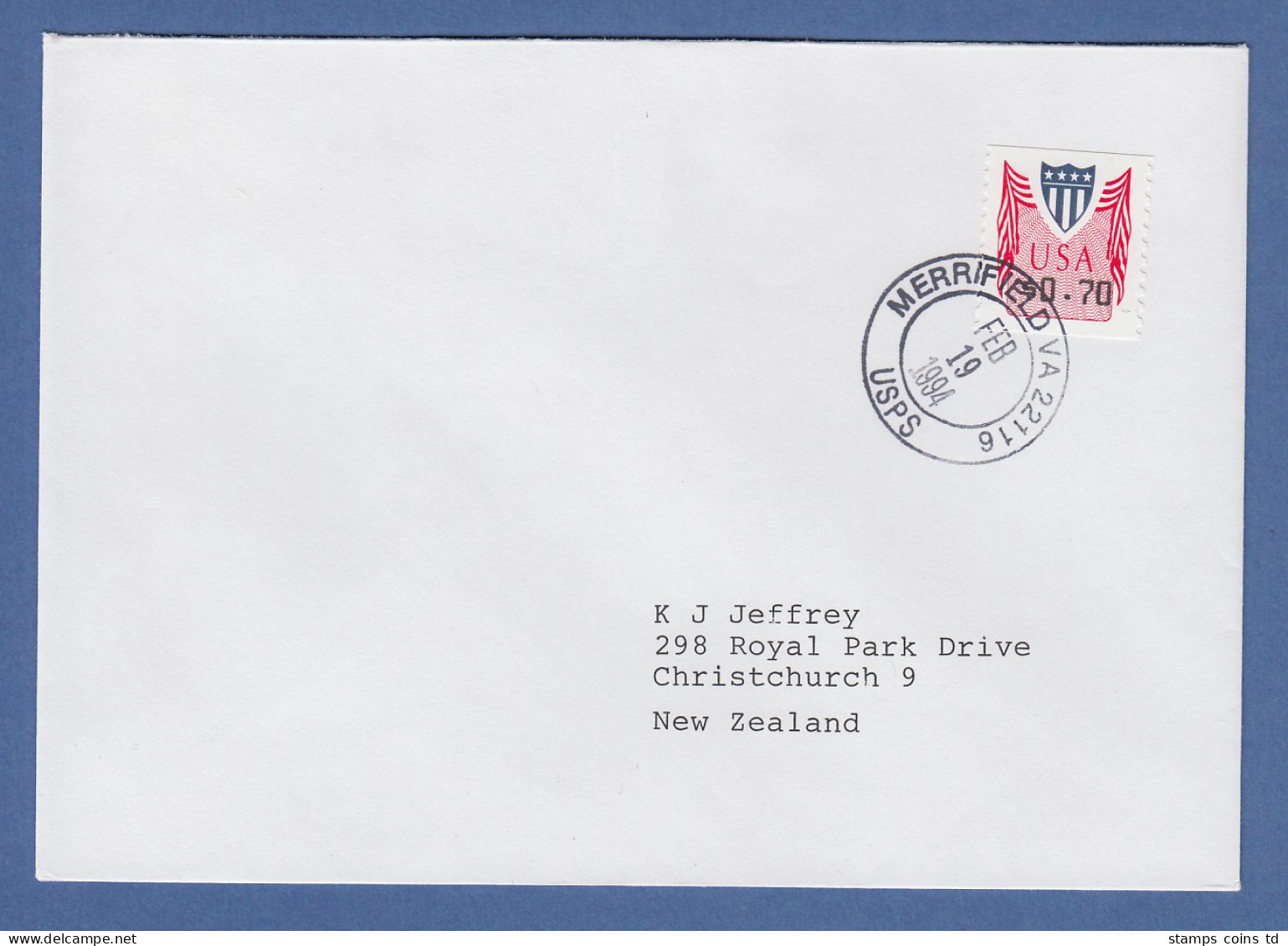 USA PMC Unisys ATM Wert 0,70 $ Auf FDC MERRIFIELD VA 19. FEB.1994 -> Neuseeland - Sonstige & Ohne Zuordnung