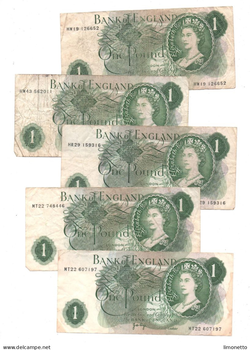 Grande-Bretagne - Elizabeth II - Lot De 5 Billets De 1 £   Circulés  Plis         Voir Scans - 1 Pond