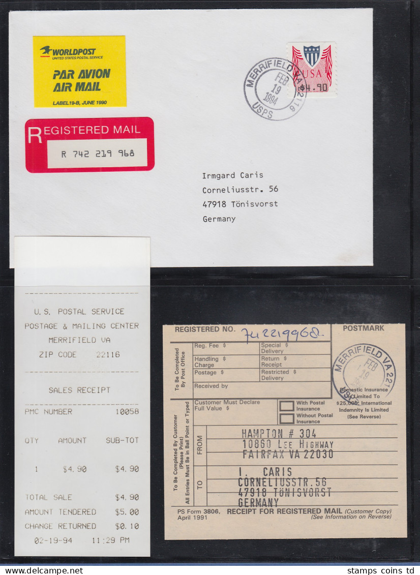 USA Unisys ATM Hoher Wert 4,90 Auf R-FDC MERRIFIELD, VA 19. FEB.1994 Mit ET-AQ ! - Otros & Sin Clasificación