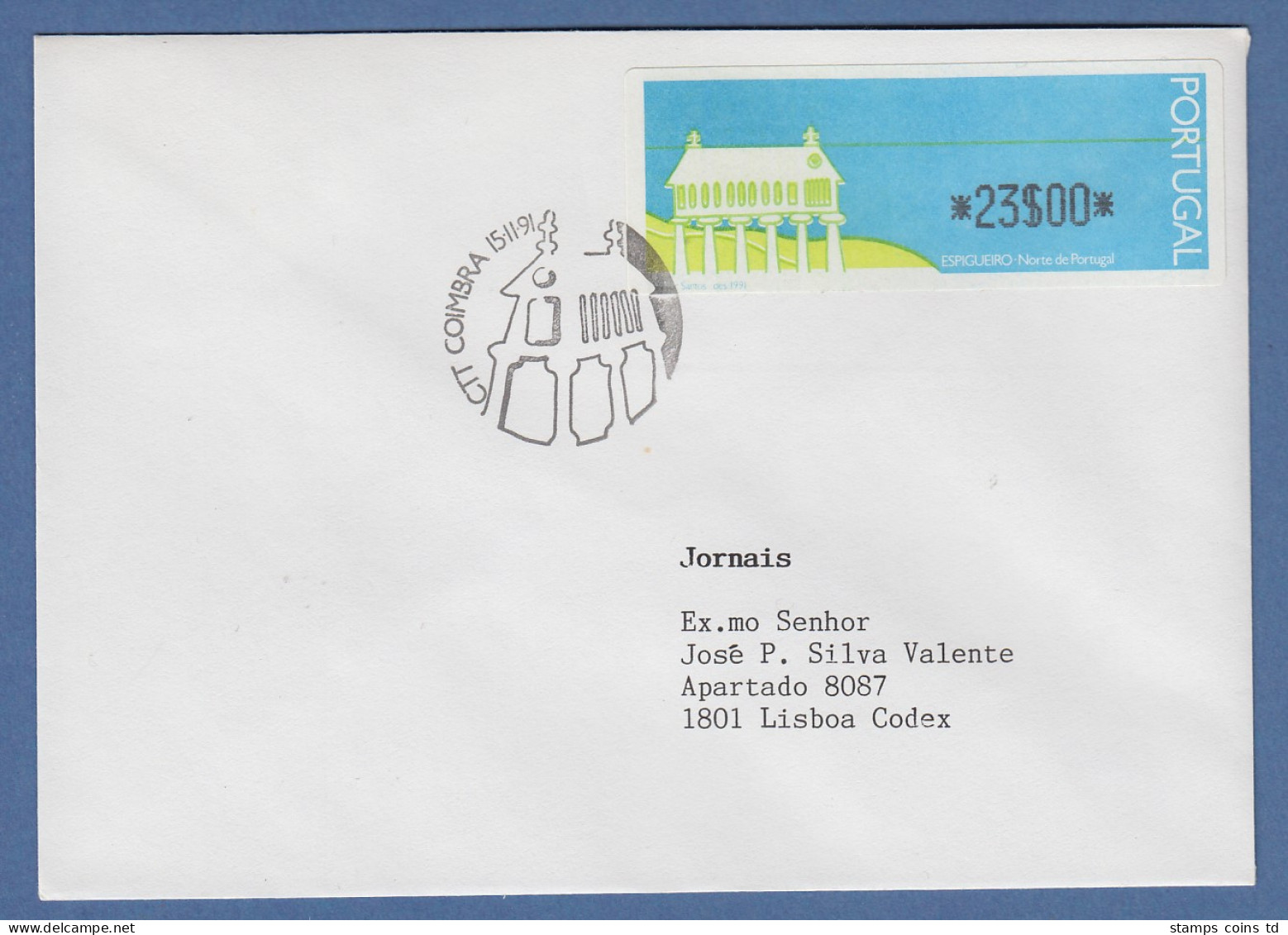 Portugal 1991 ATM Espigueiro Mi.-Nr. 3 Wert 23$00 Auf FDC Mit ET-O Coimbra - Machine Labels [ATM]