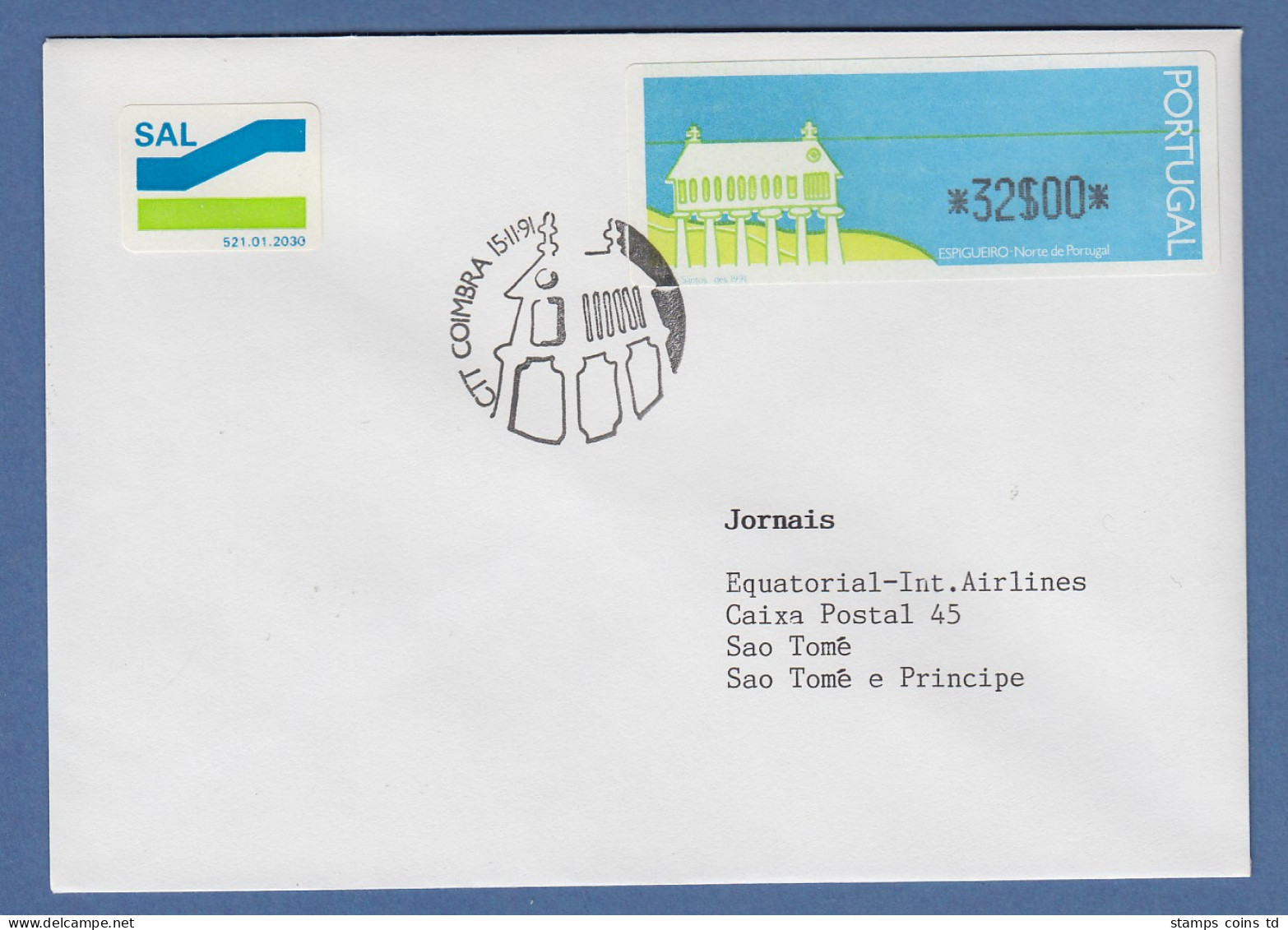 Portugal 1991 ATM Espigueiro Mi.-Nr. 3 Wert 32$00 Auf FDC , ET-O Coimbra - Timbres De Distributeurs [ATM]