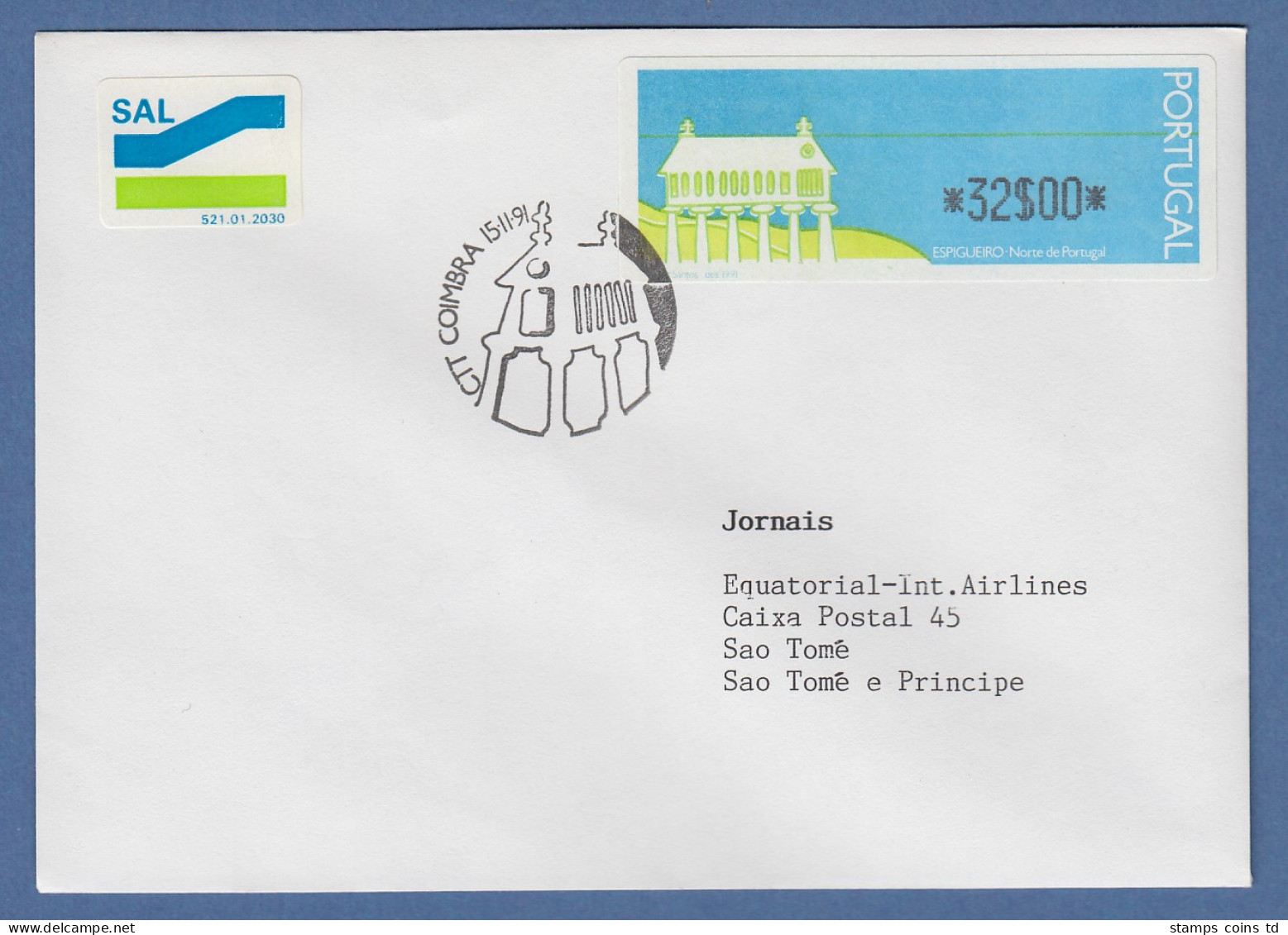 Portugal 1991 ATM Espigueiro Mi.-Nr. 3 Wert 32$00 Auf FDC Mit ET-O Coimbra - Vignette [ATM]