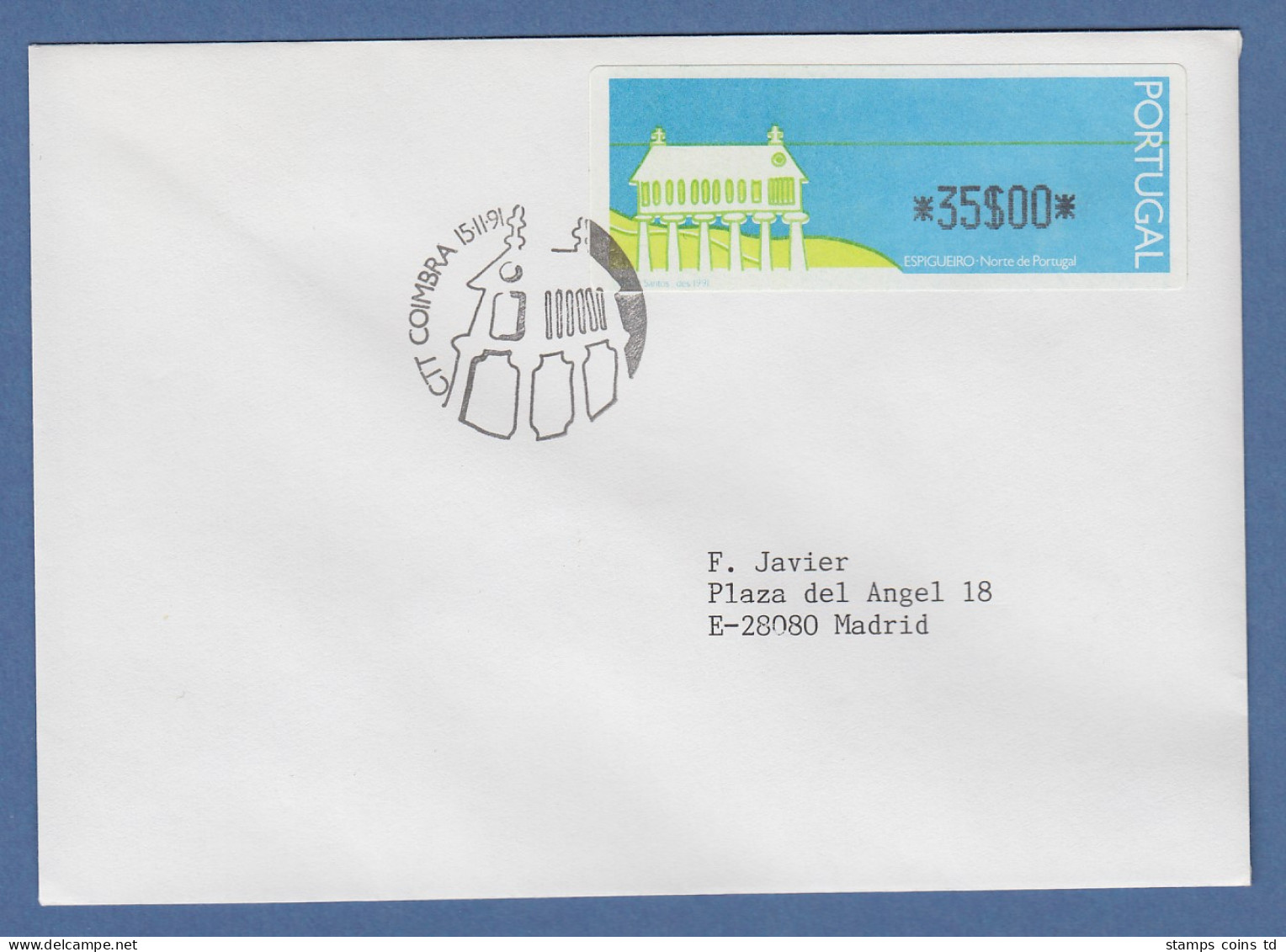 Portugal 1991 ATM Espigueiro Mi.-Nr. 3 Wert 35$00 Auf FDC , ET-O Coimbra - Automaatzegels [ATM]