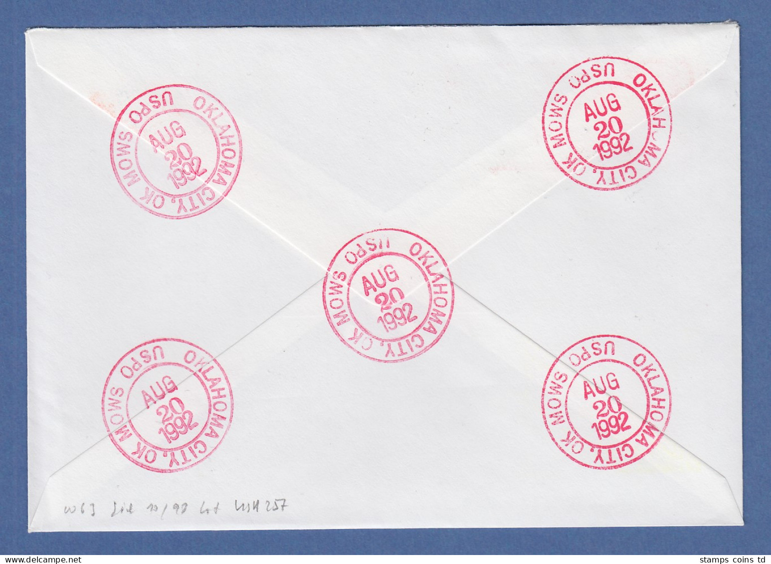 USA 1992 PMC Gard-ATM 4,90$ Auf R-FDC Oklahoma 20.8.92 -> Belgien M. ET-Quittung - Other & Unclassified