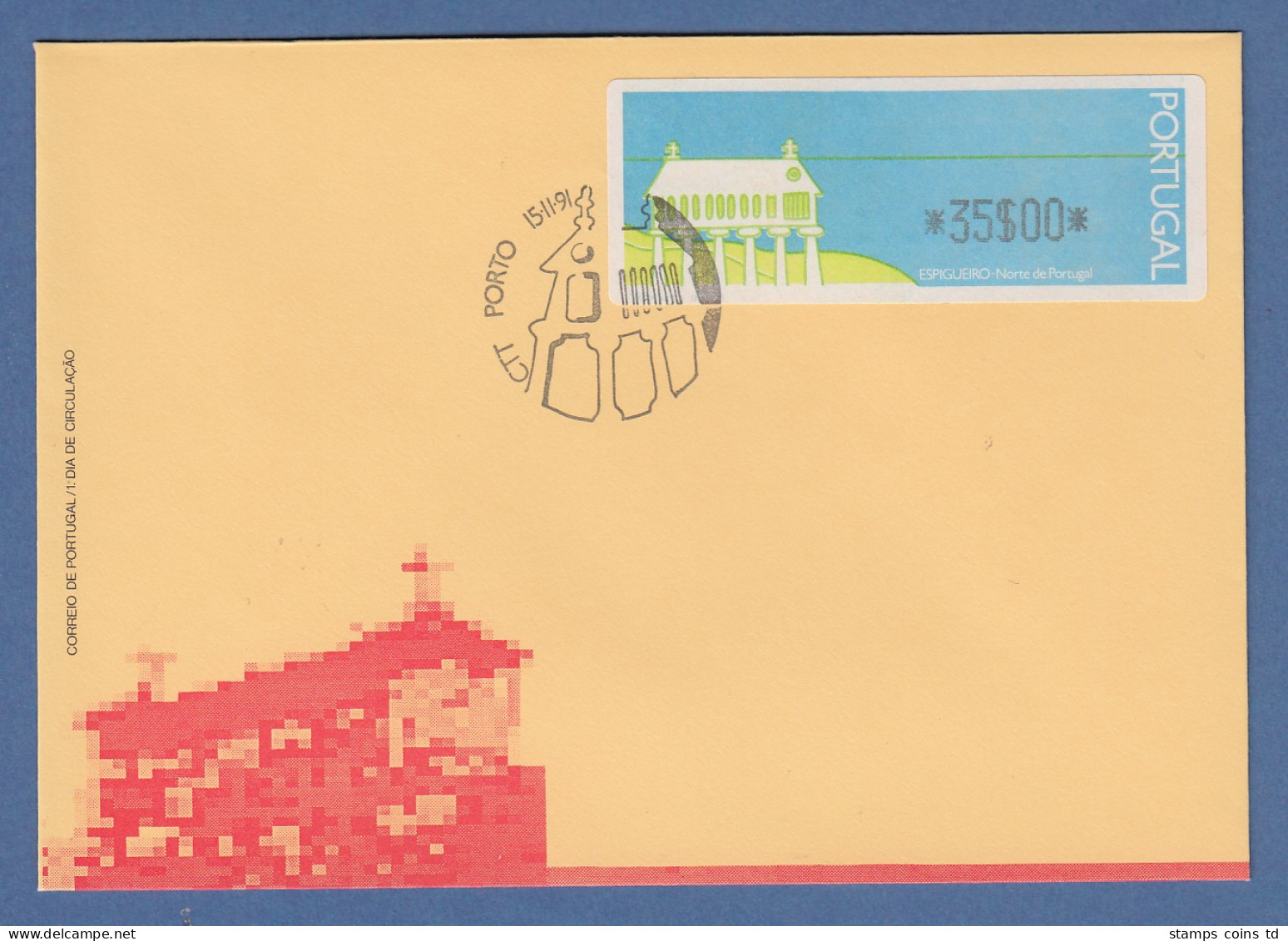 Portugal 1991 ATM Espigueiro Mi.-Nr. 3 Wert 35$00 Auf Offiz. FDC, ET-O PORTO - Machine Labels [ATM]