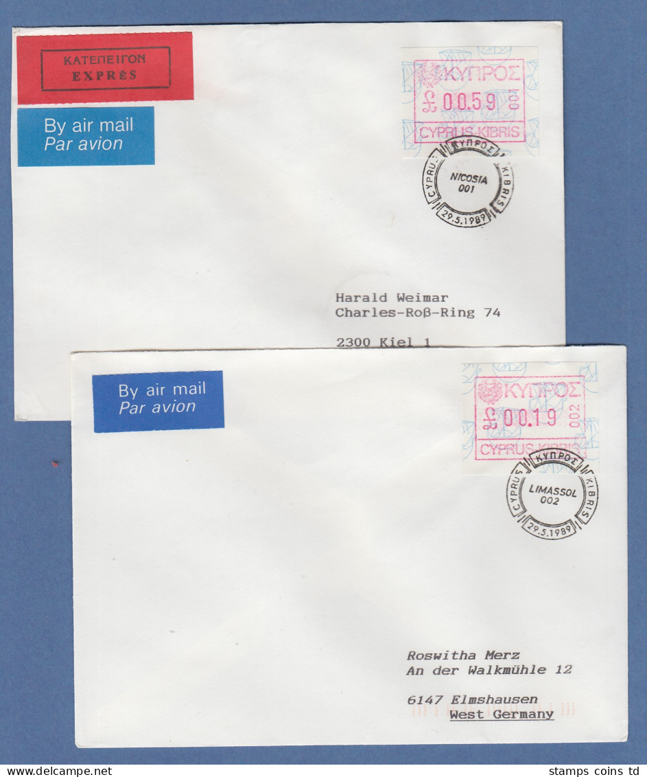 Zypern Frama-ATM 1989 Aut.-Nr.001 Und 002 Aus OA Je Auf FDC Nach Deutschland - Andere & Zonder Classificatie