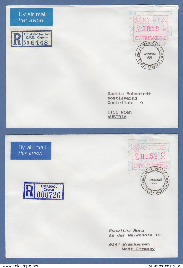 Zypern Frama-ATM 1989 Aut.-Nr.001 Und 002 Aus OA Je Auf R-FDC Nach D Bzw. A - Andere & Zonder Classificatie