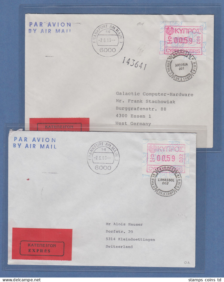 Zypern Frama-ATM 1989 Aut.-Nr.001 Und 002 Aus OA Je Express-FDC  - Sonstige & Ohne Zuordnung