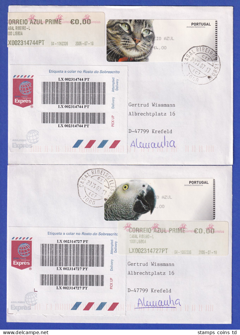 Portugal 2005 ATM Katze / Papagei Mi-Nr 52-53 Je Wert AZUL 4,00 Auf R-FDC Nach D - Machine Labels [ATM]