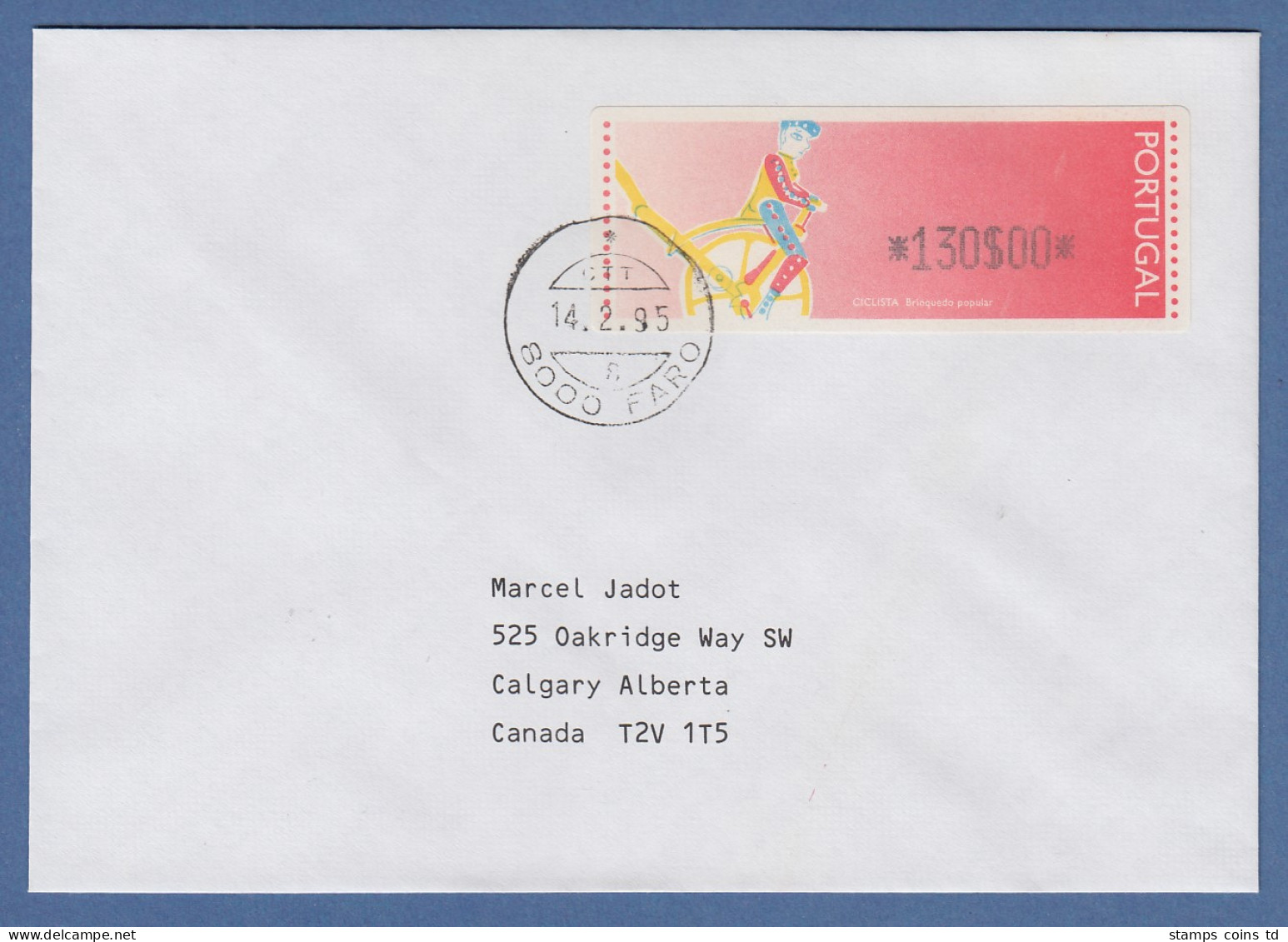 Portugal 1992 ATM Ciclista Mi.-Nr. 6 Wert 130$00 Auf Brief -> Canada, O FARO - Vignette [ATM]