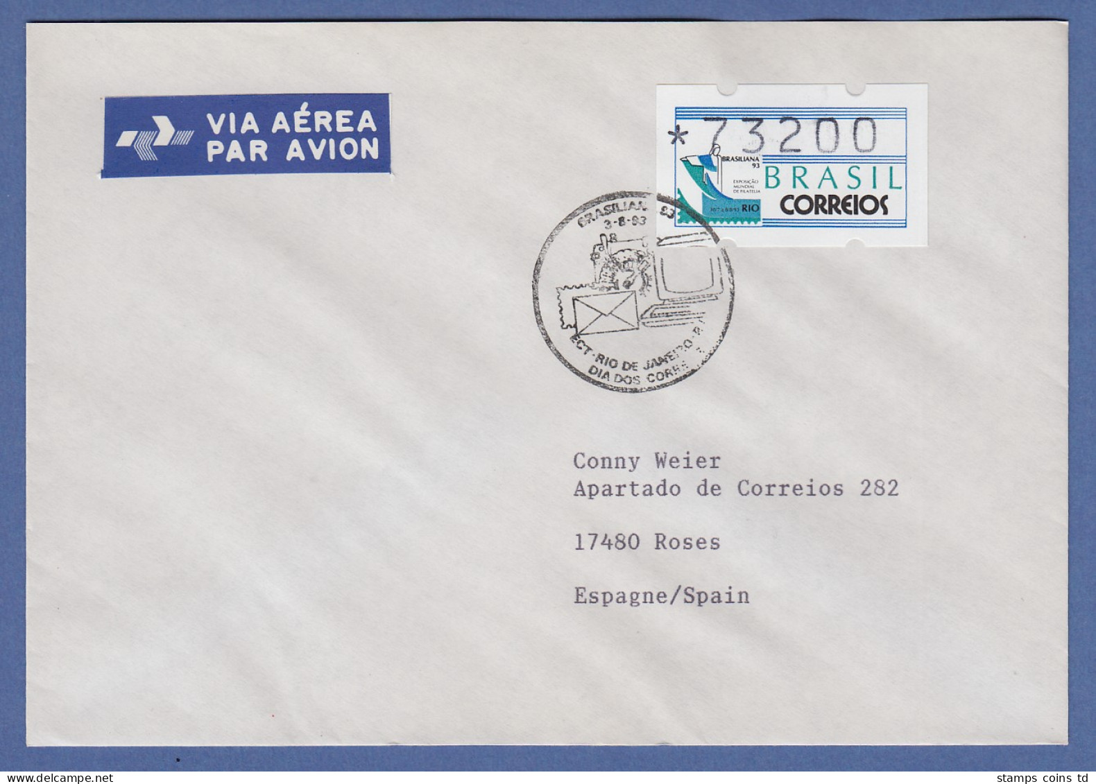 Brasilien ATM BRASILIANA'93 Mi.-Nr. 5  Wertstufe 73200 Mit PLF XXI Auf Brief  - Franking Labels