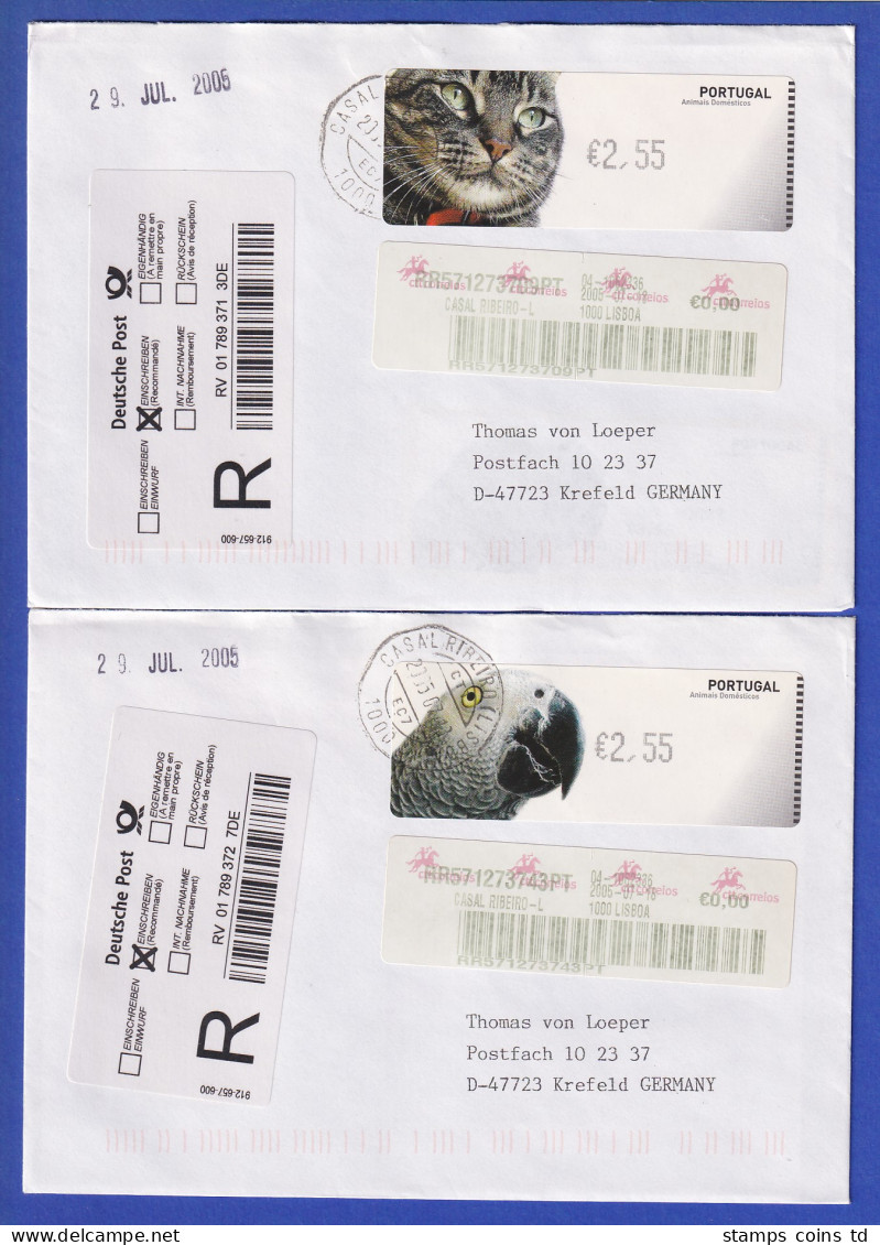 Portugal 2005 ATM Katze / Papagei Mi-Nr. 52-53 Je Wert 2,55 Auf R-FDC Nach D - Vignette [ATM]