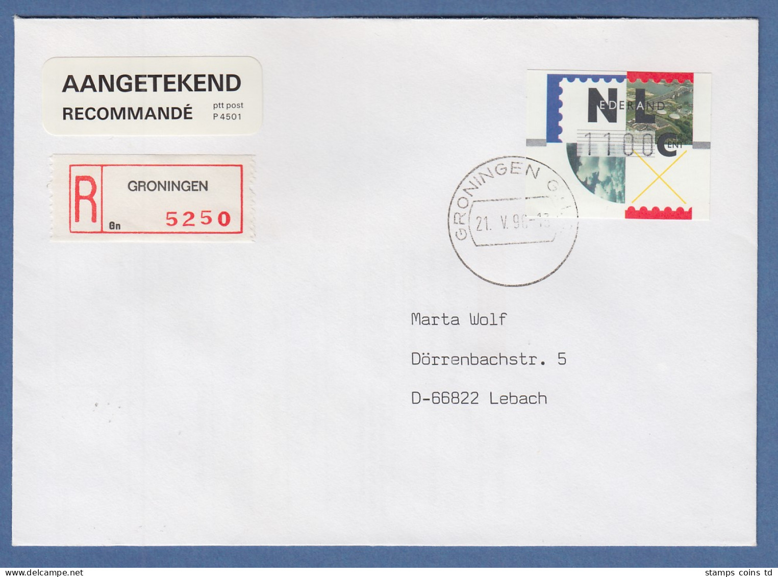 Niederlande ATM Mi.-Nr. 2.1 Typ FRAMA Wert 1100 Auf R-FDC, O GRONINGEN - Altri & Non Classificati