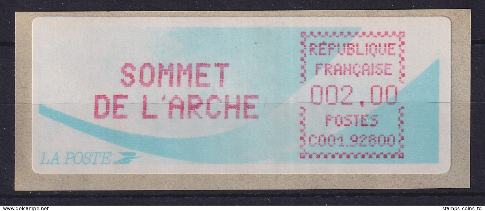 Frankreich 1989 Sonder-ATM SOMMET DE L'ARCHE Wert 2,00 ** - Sonstige & Ohne Zuordnung