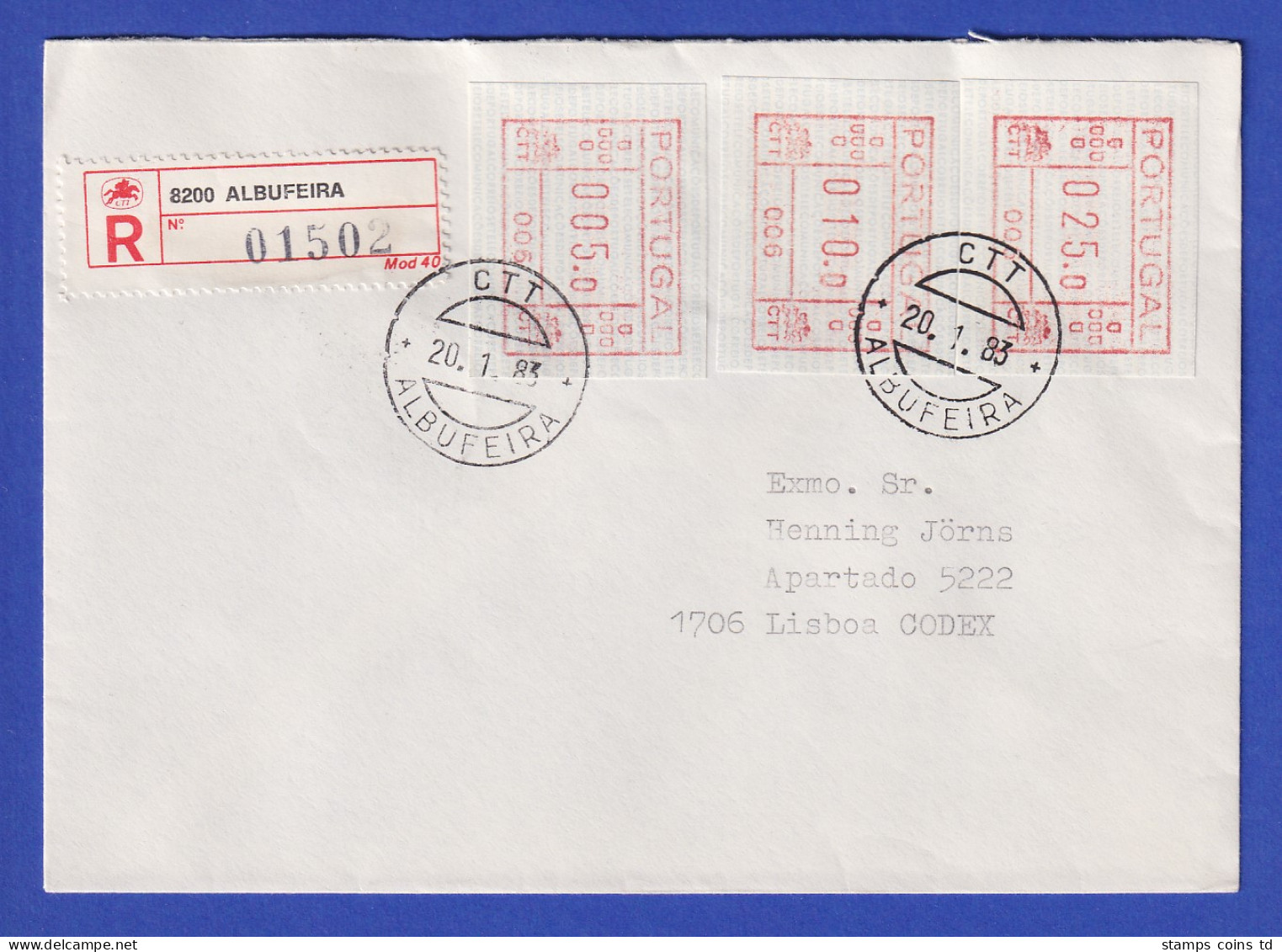 Portugal Frama-ATM 1981 Aut.-Nr. 006 R-Brief Mit 3 ATM Aus OA Und Orts-O 20.1.83 - Timbres De Distributeurs [ATM]