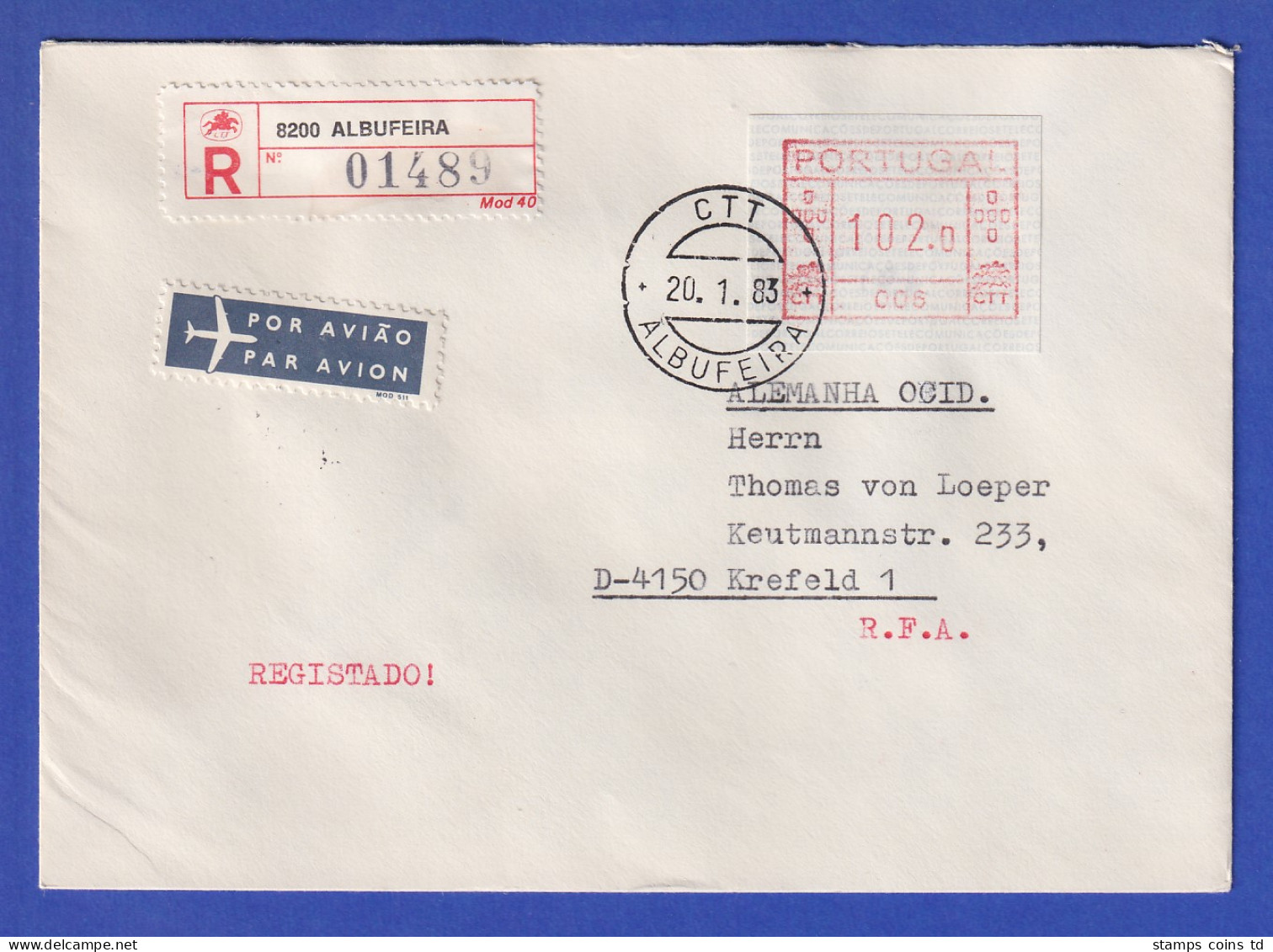 Portugal Frama-ATM 1981 Aut.-Nr. 006  R-Brief Mit ATM Aus OA Und Orts-O 20.1.83 - Timbres De Distributeurs [ATM]