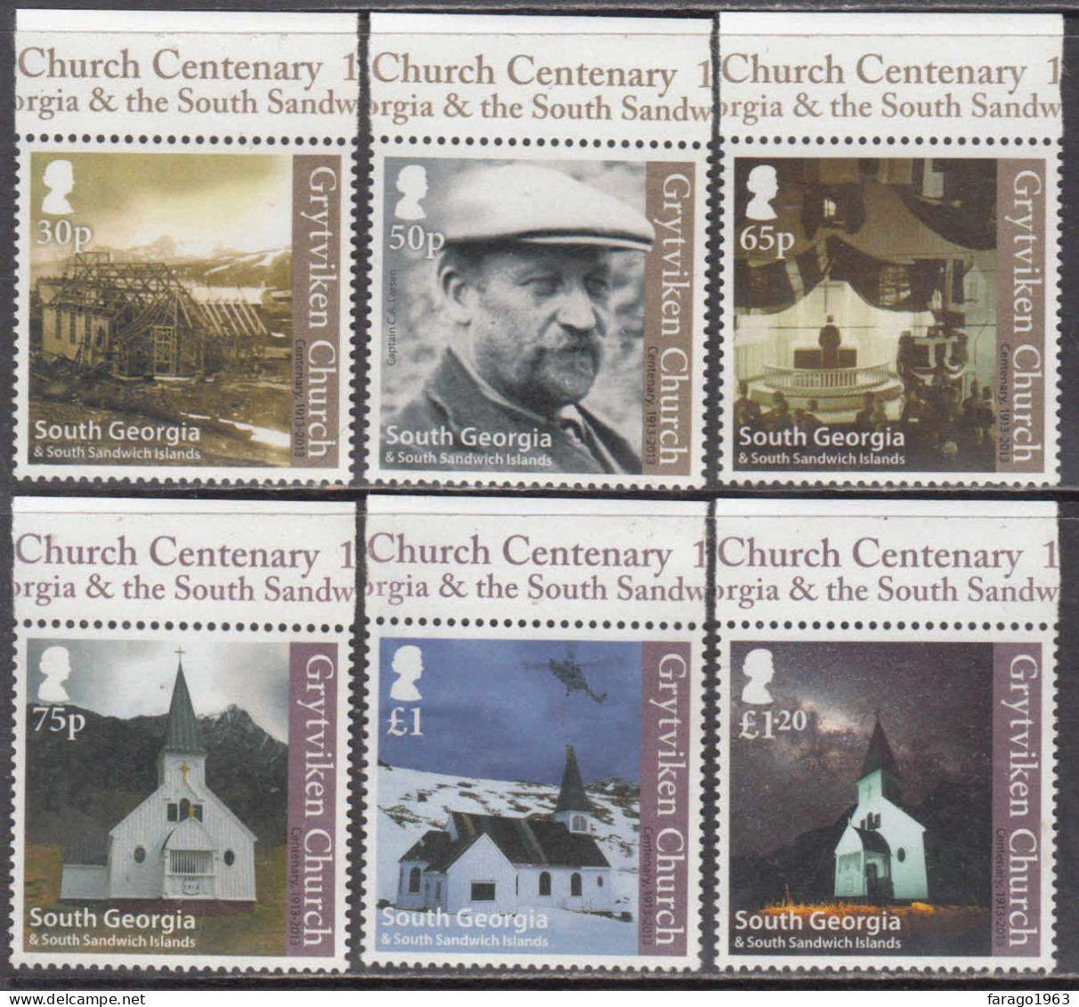 2013 South Georgia Whalers Church Grytviken Complete Set Of 6  MNH - Zuid-Georgia