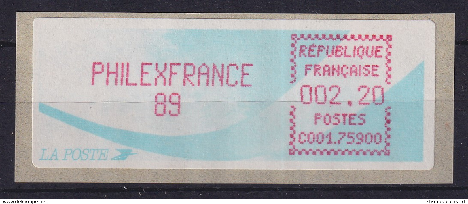 Frankreich 1989 Sonder-ATM PHILEXFRANCE 89 Wert 2,20 Lilarot ** - Sonstige & Ohne Zuordnung