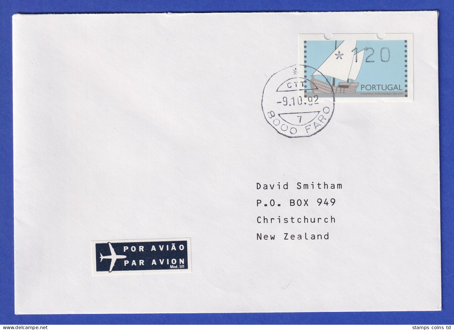 Portugal 1992 ATM Caravelle Wert 120 Auf FDC Nach Neuseeland - Automatenmarken [ATM]