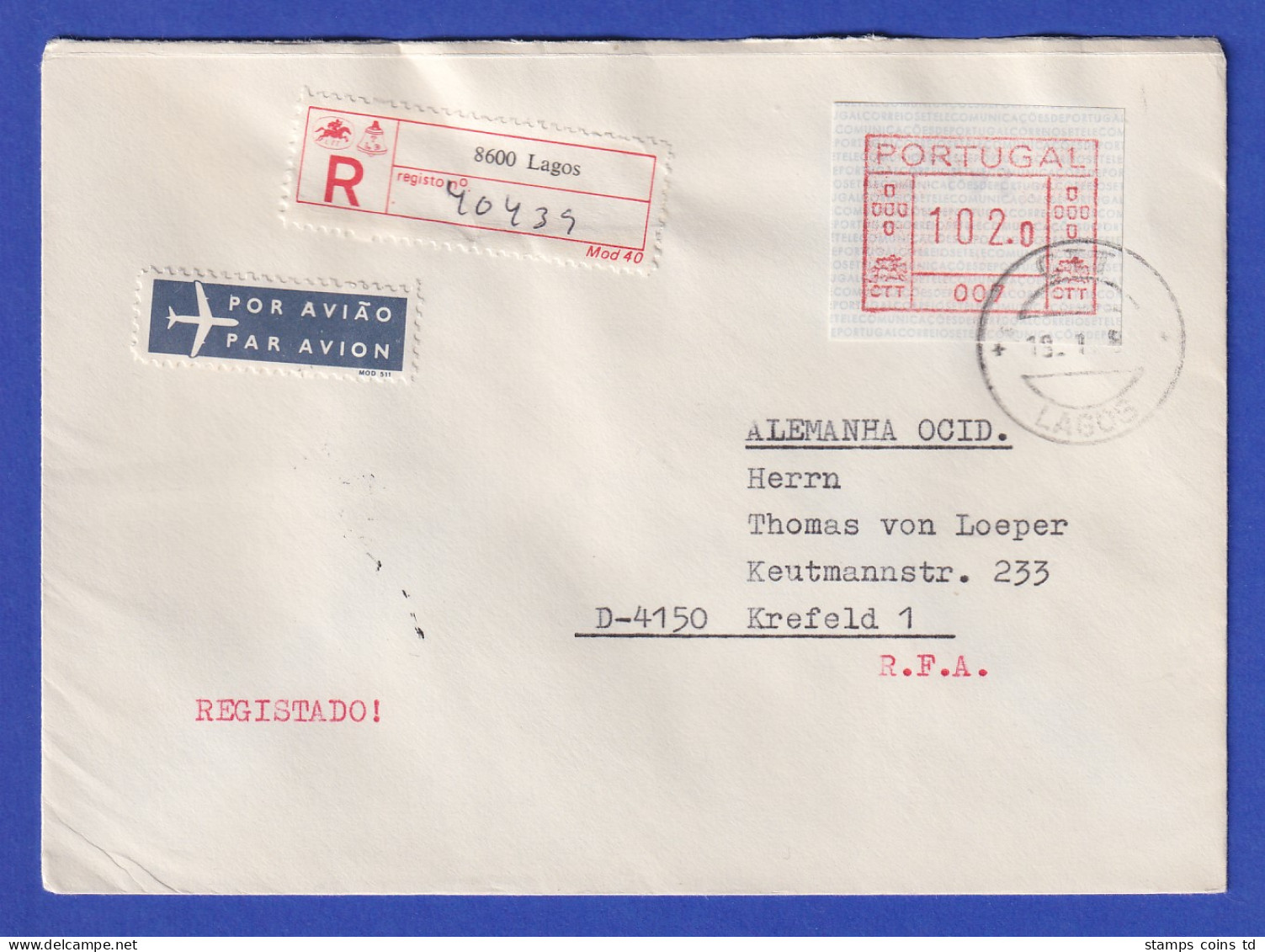 Portugal Frama-ATM 1981 Aut.-Nr. 007  R-Brief Mit ATM Vom OA Und Orts-O 19.1.83 - Automaatzegels [ATM]