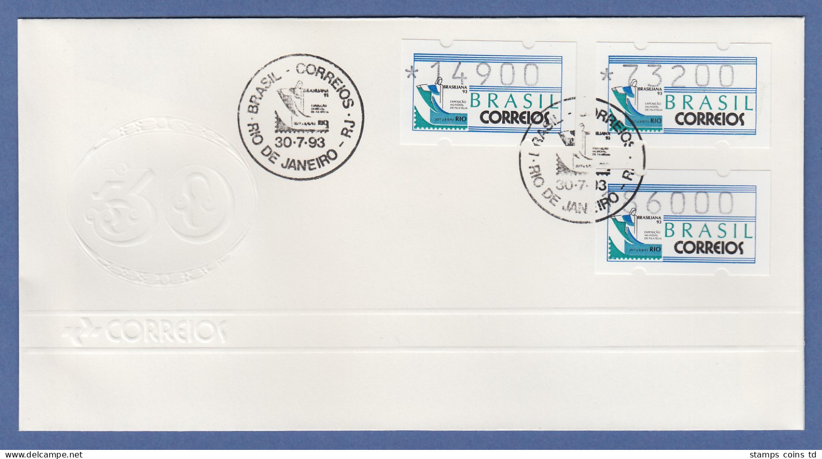 Brasilien ATM BRASILIANA'93 Mi.-Nr. 5 Wertstufe 186000 Mit PLF XXI Auf Offiz.FDC - Franking Labels